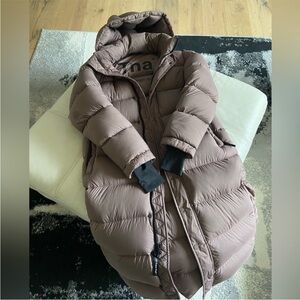 TNA Taupe Puffer Jacket Long